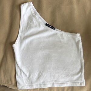 Brandy Melville White Asymmetrical Sleeveless Crop Top